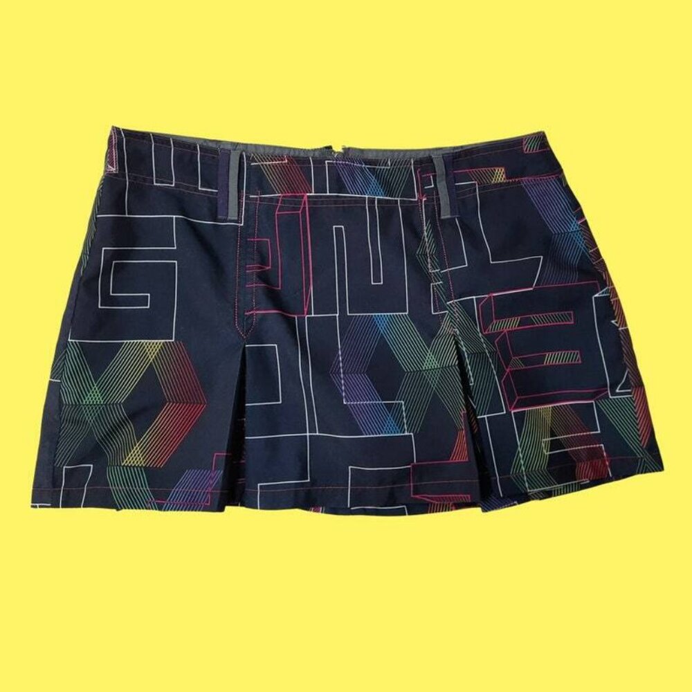 Y2K  Pleated Mini Skirt Skort  Size 11 Tennis Skirt Dark Grey Geometric Print